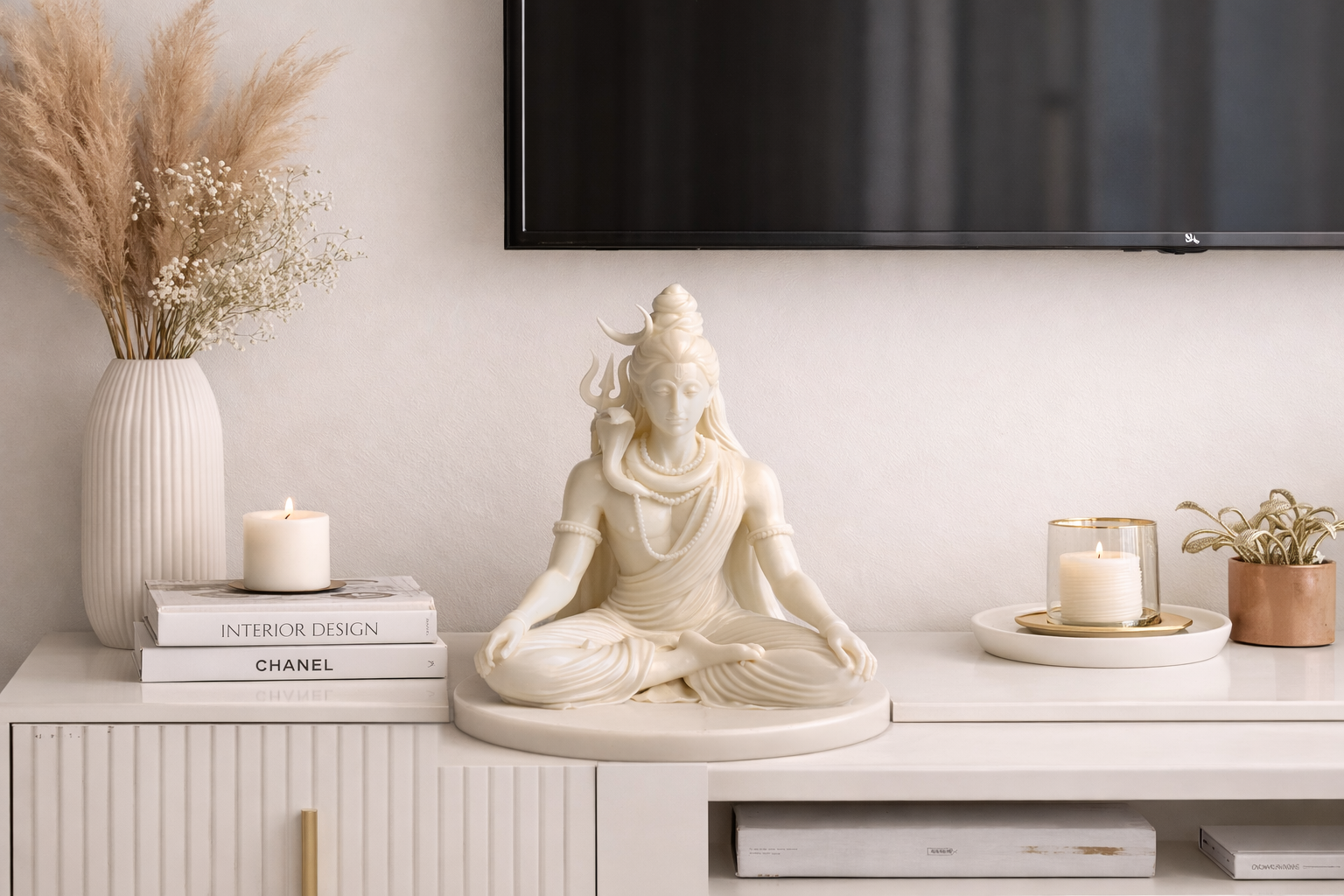Lord Shiva Meditating Statue – Silk Ivory Finish