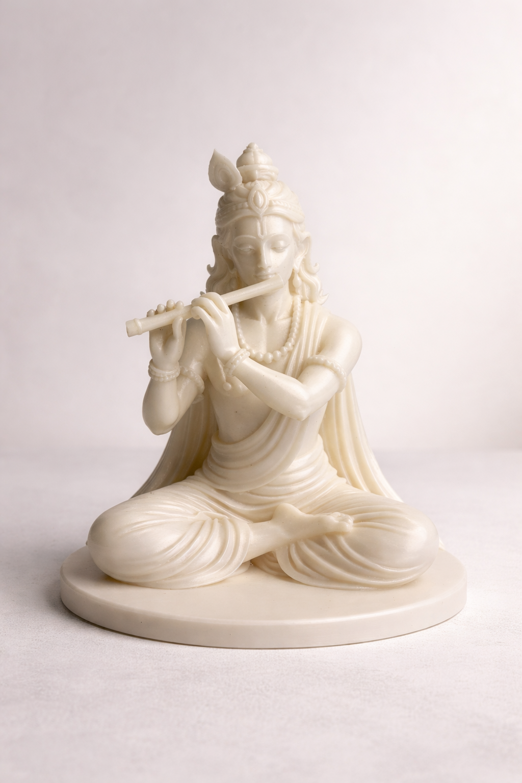 Lord Krishna Flute Pose Statue – Silk Ivory Finish