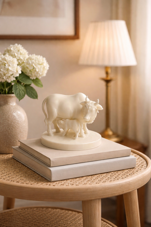 Kamdhenu Cow Statue – Silk White Finish