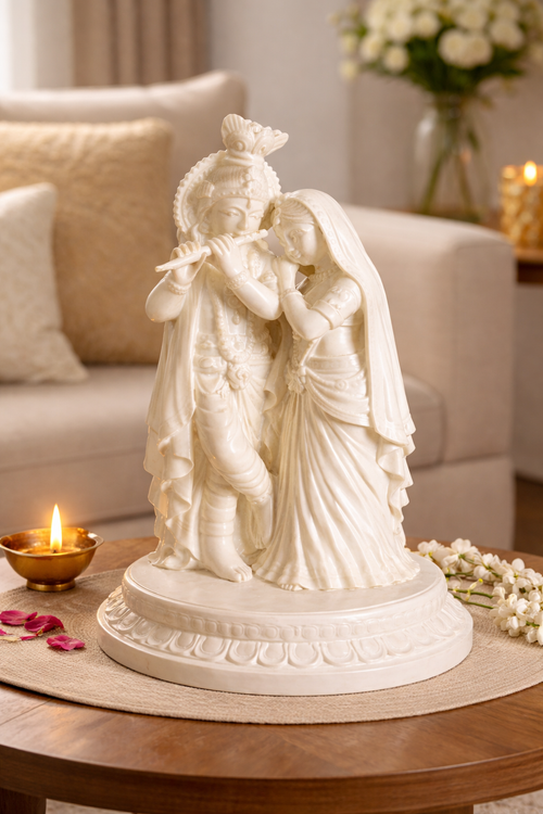 Divine Radha Krishna Silk White Idol – Elegant Spiritual Home Décor